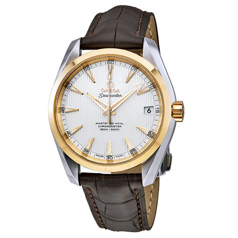 omega aqua terra silver dial brown leather mens watch|omega aqua terra watch price.